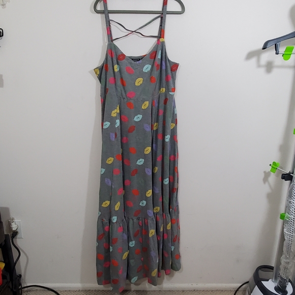 NWT Torrid Maxi Dress Strappy Grey Novelty Kiss Lip Print Size 2X 18 - 20 - Picture 3 of 12